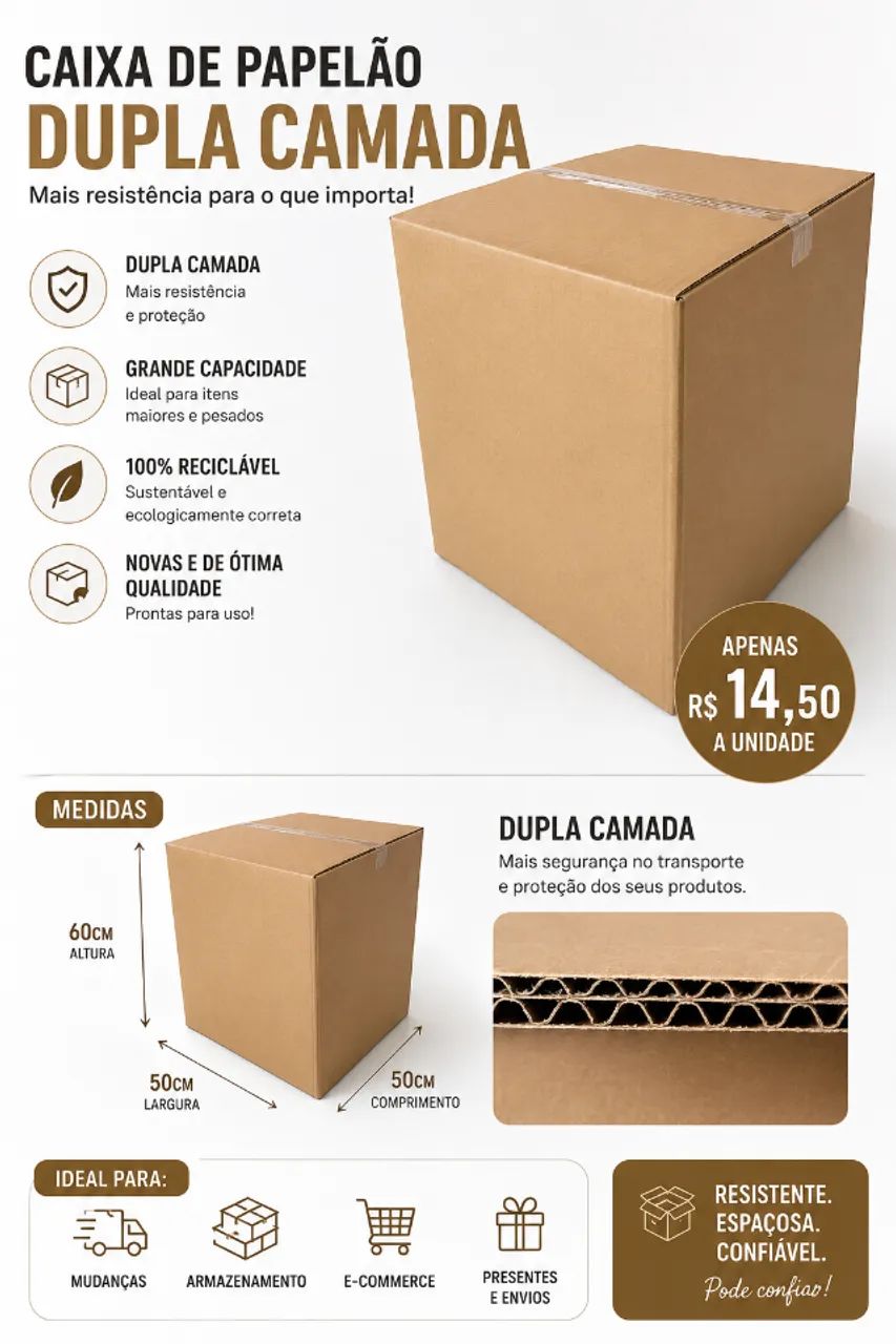 Caixa de Papelão Camada Dupla Nova Sem Marca 