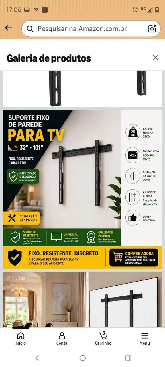 Suporte para tv fixo em aço carbono fixo universal para 32 a 101 polegadas - Foto 3