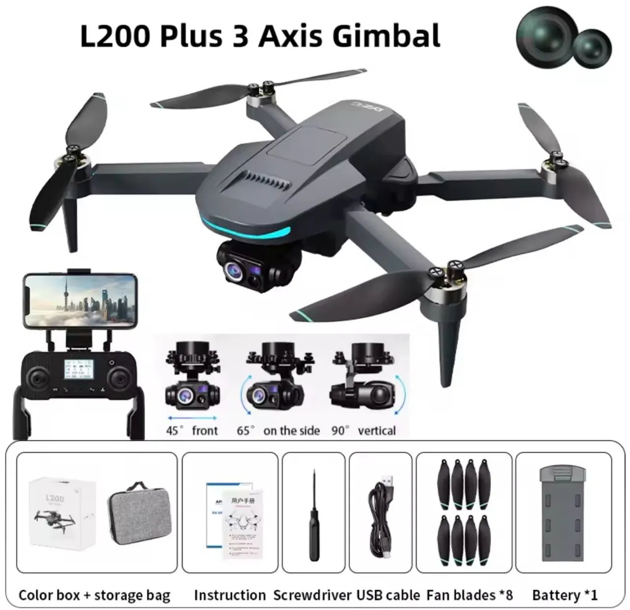 Drone L200 Plus 4K Gimbal 3 Eixos Motor Brushless - Foto 5