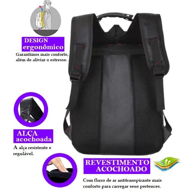 Mochila Couro Resistente Bem Espaçosa Faculdade Trabalho Viagem - Foto 4