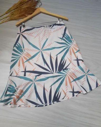 Saia estampada de viscose com forro, babado na barra e zíper lateral da PÍCLE. - Foto 2