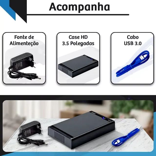 Case Hd Ssd Externo com Fonte Sata 3.5 Usb 3.0 Pc Desktop Led - Foto 6