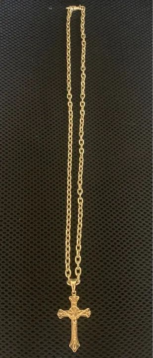 Corrente cordão cartier moeda antiga com pingente de crucifixo