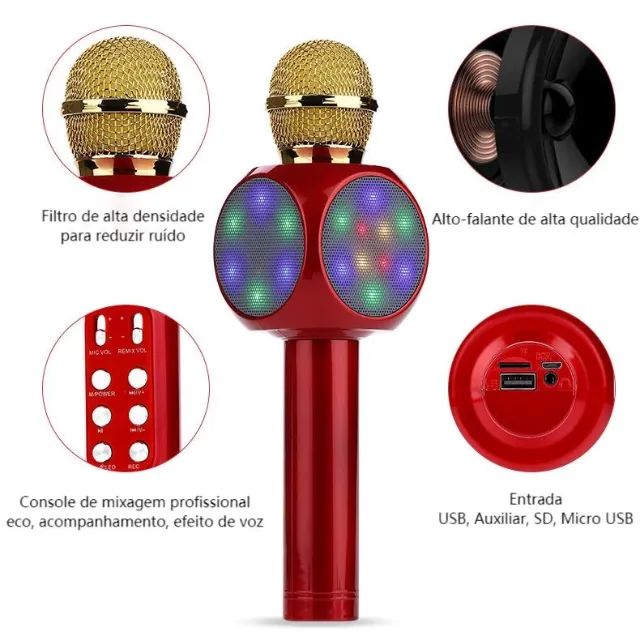 Microfone Bluetooth Karaokê Speaker Sem fio - Foto 3