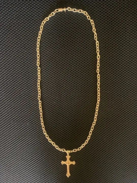 Corrente cordão cartier moeda antiga com pingente de crucifixo - Foto 4