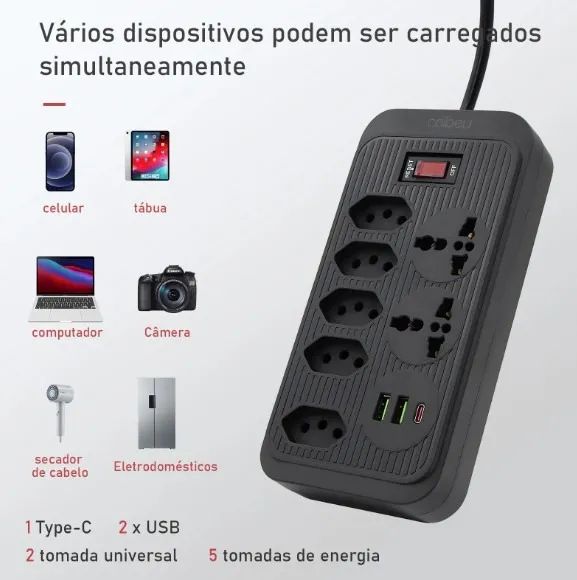 Extensão tomada,filtro de linha, regua usb,plug,tomadas de energia, 10A 2 metros - Foto 2