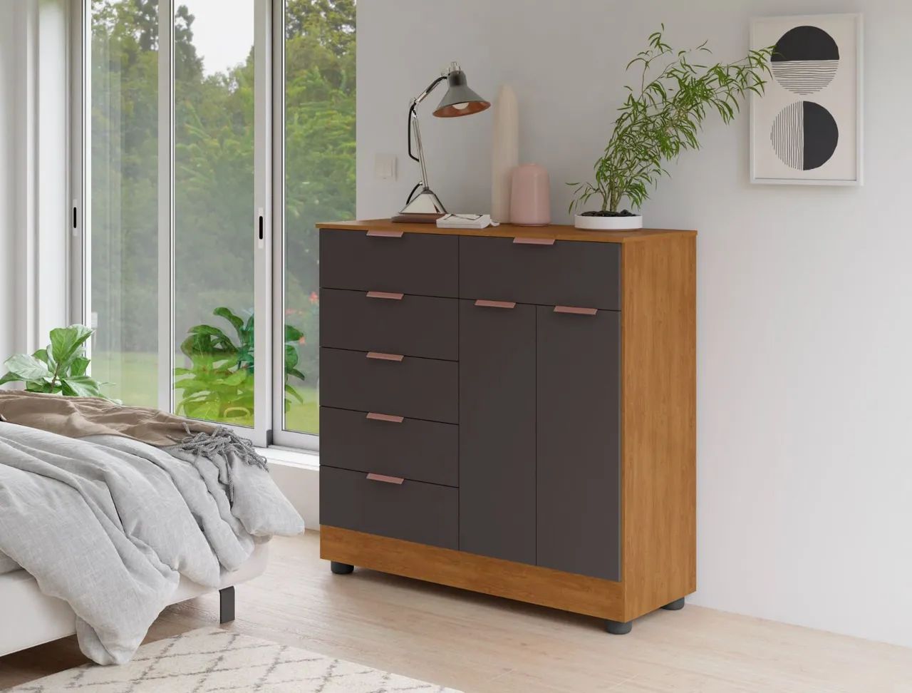 CÔMODA 100% MDF 2 PORTAS 6 GAVETAS