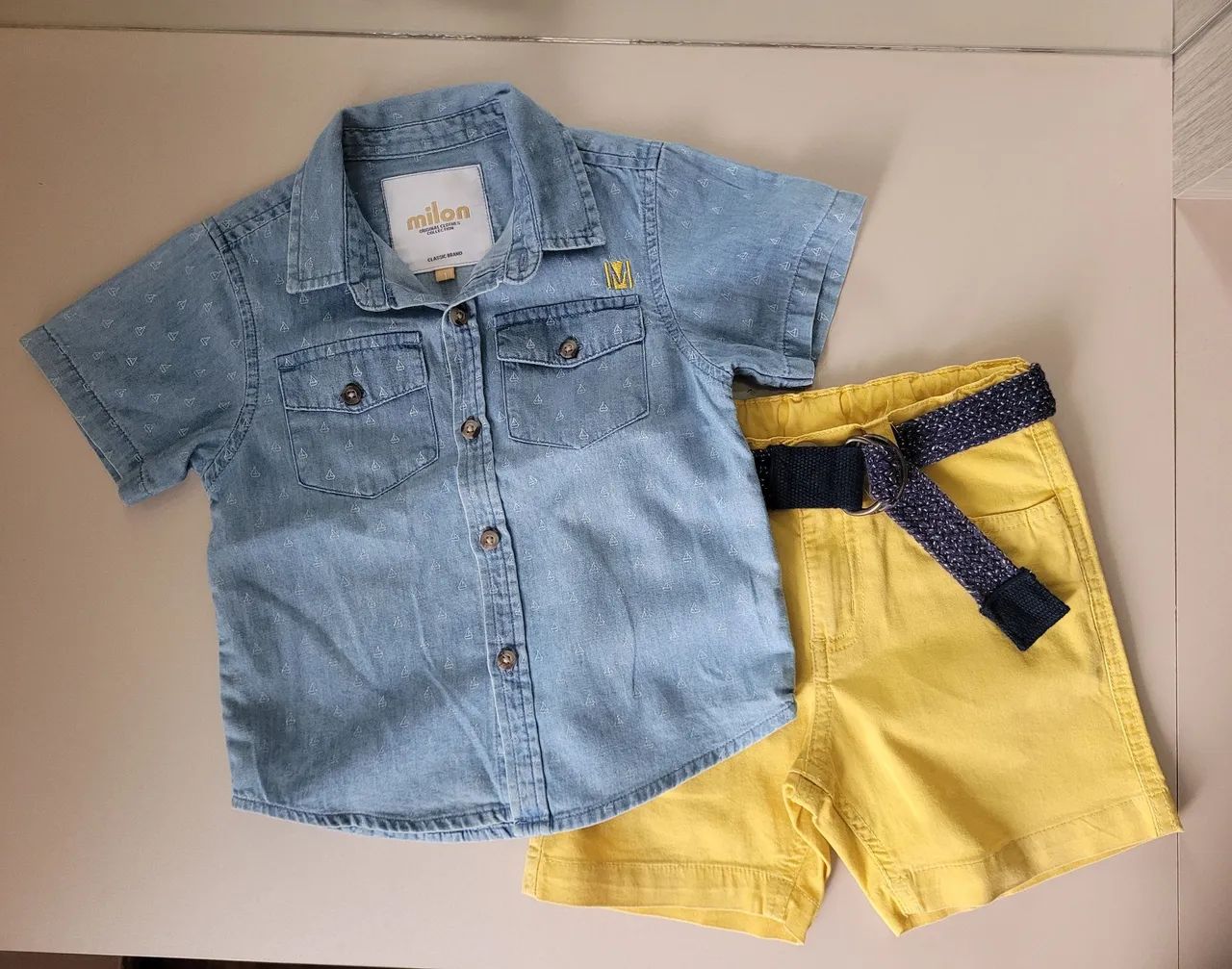 Conjunto Infantil Jeans e Bermuda Amarela Milon - Foto 2