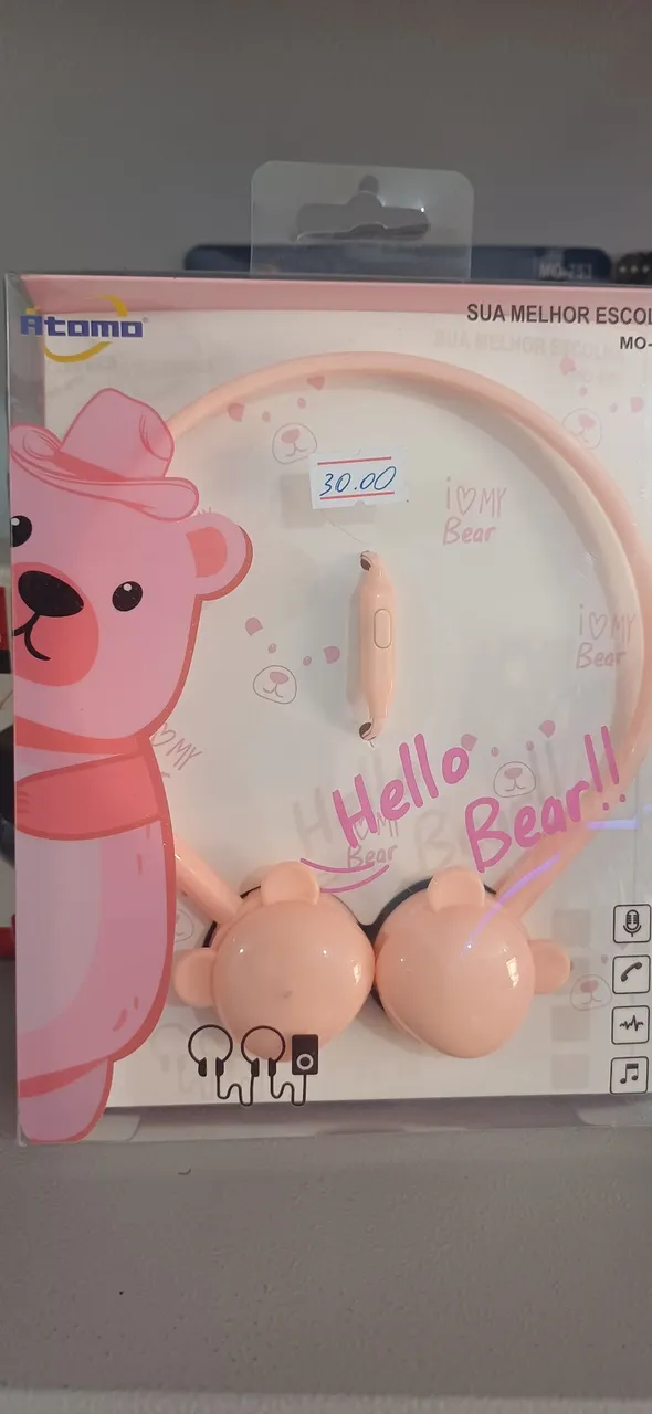 Fone de ouvido Hello Bear rosa