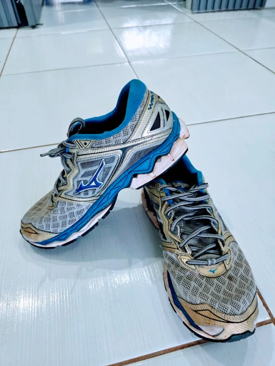 Tênis Mizuno Wave Sky Prata/Azul