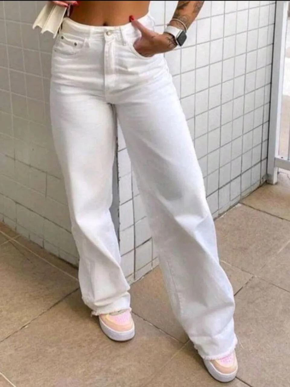 Calça Jeans Wide Leg Branca - Nova