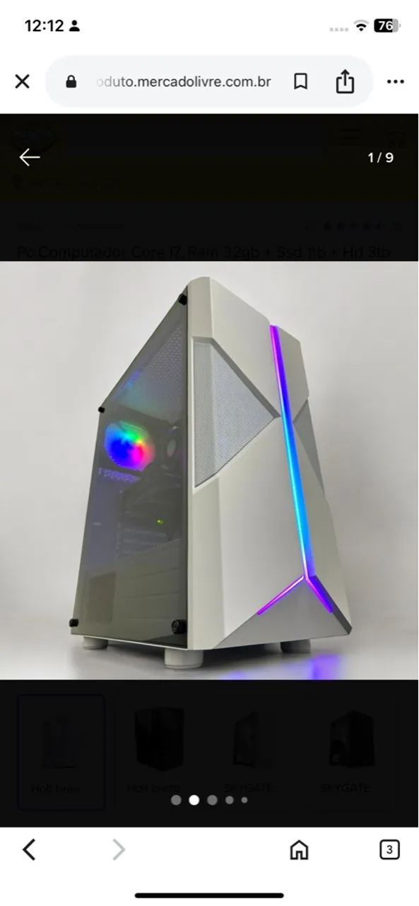 Gabinete Gamer Branco com LED RGB com fonte gamer