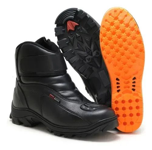 Bota Motociclista Couro Bovino Zíper Velcro Palmilha P.u Gel  - Foto 4