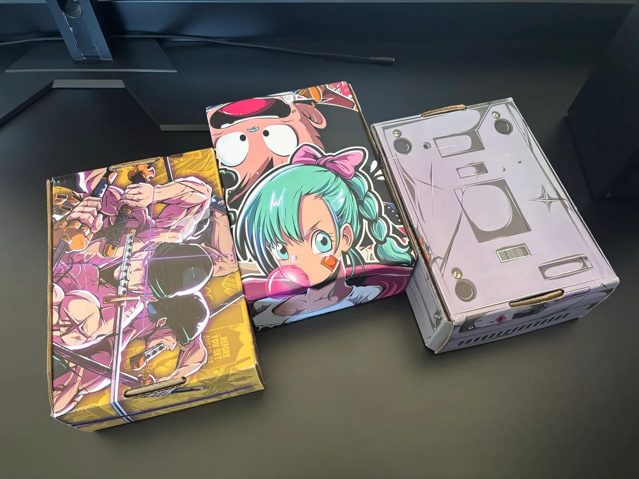 Três caixas decorativas anime one piece, dragon ball, nitendo