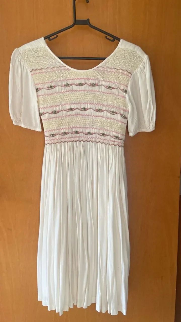 vestido boho off white bordado p