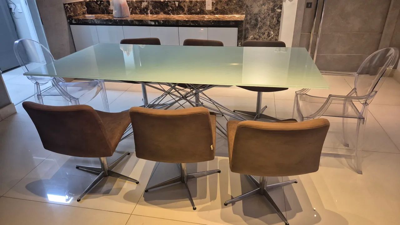 Mesa de jantar moderna em vidro e aço cromado - 2 m × 1 m - Foto 3