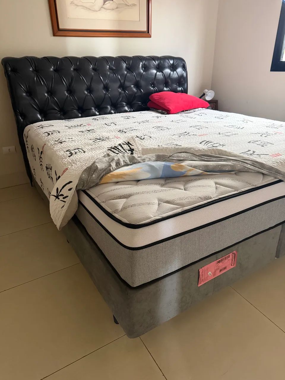 Cama King Size Completa - Base + Colchão + Cabeceira | Excelente Estado - Foto 2