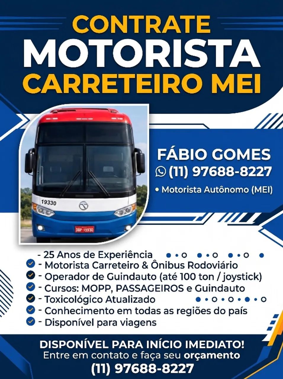 Motorista carreteiro PJ 