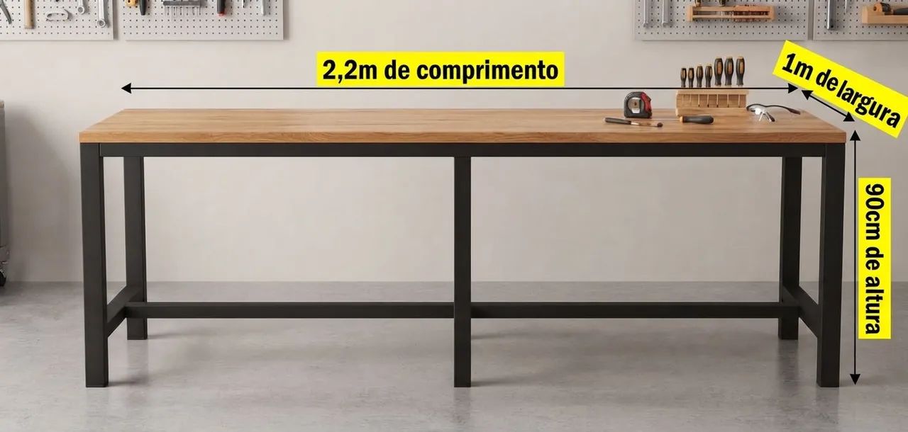 BANCADA 2,2 M EM AÇO E MADEIRA  - Foto 3