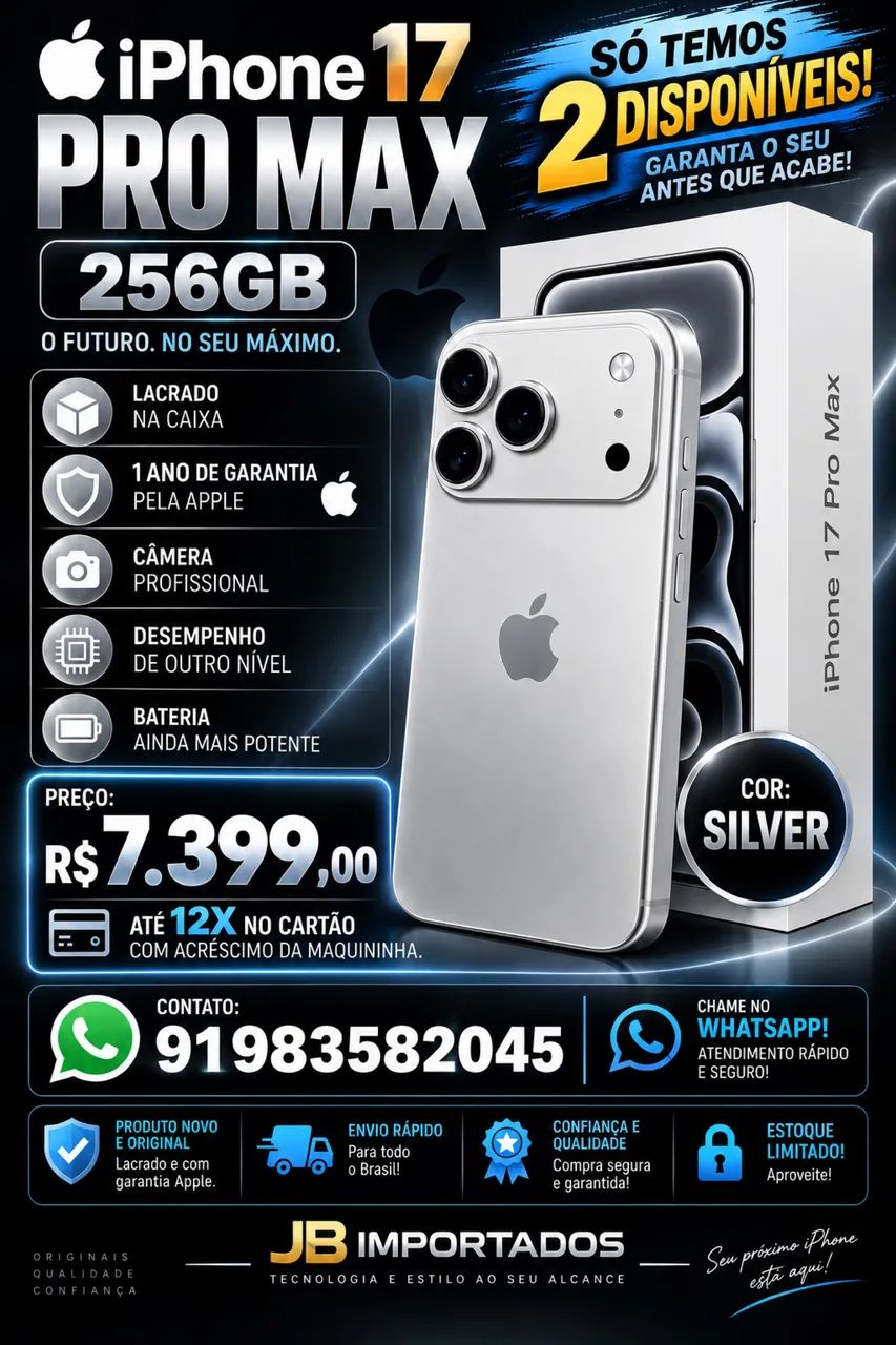 iPhone 17 pro max, 256 gb, lacrado, silver