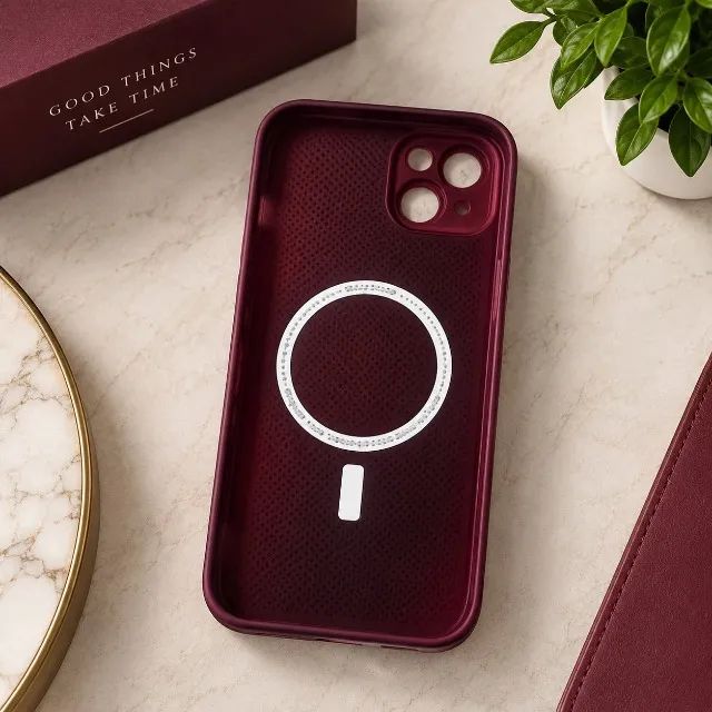 Capa 15 PLUS - Wine Red - Com traseira de Vidro Fosco - Foto 2