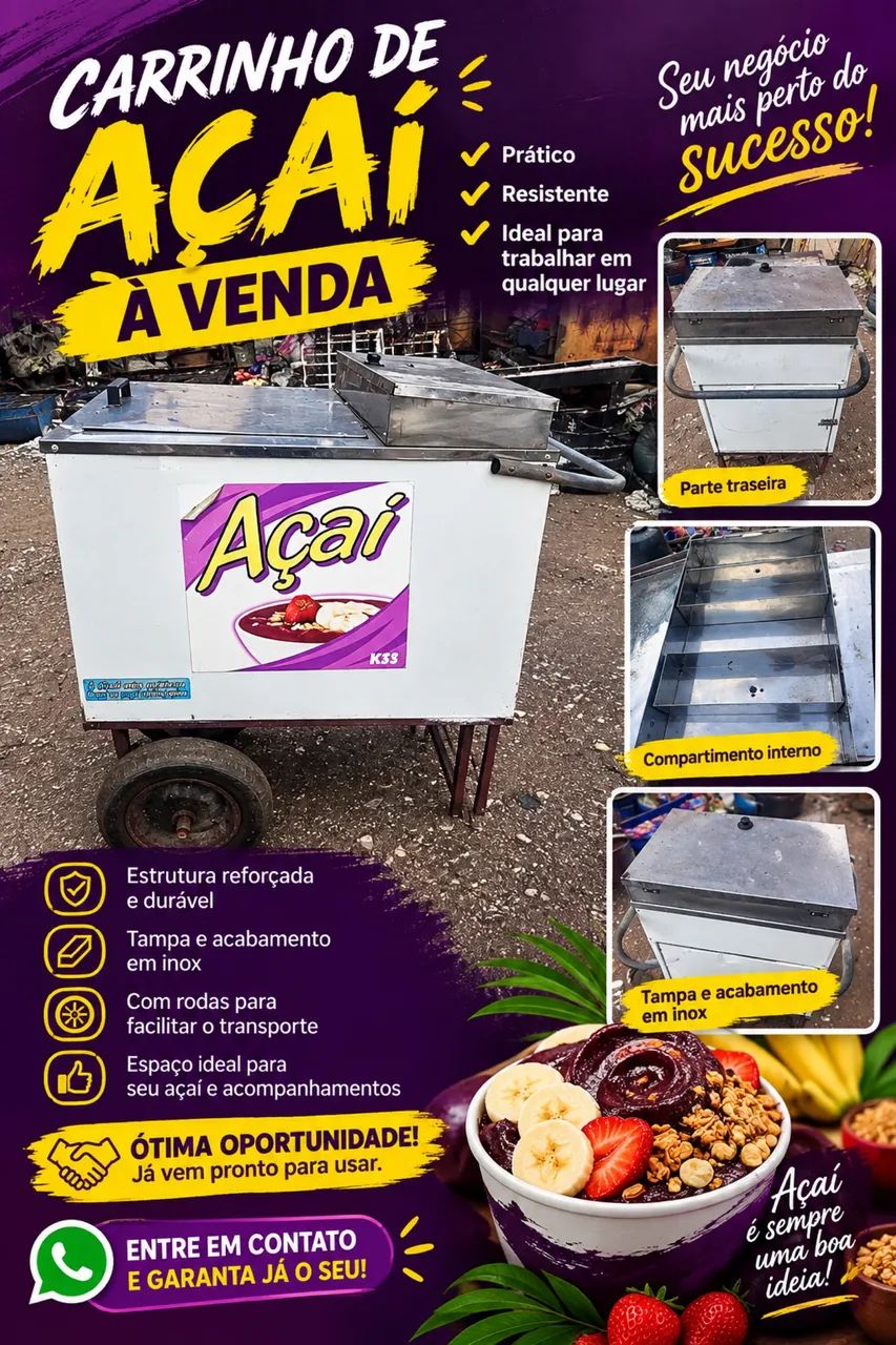 Carrinho de açaí / sorvete à venda com compartimentos