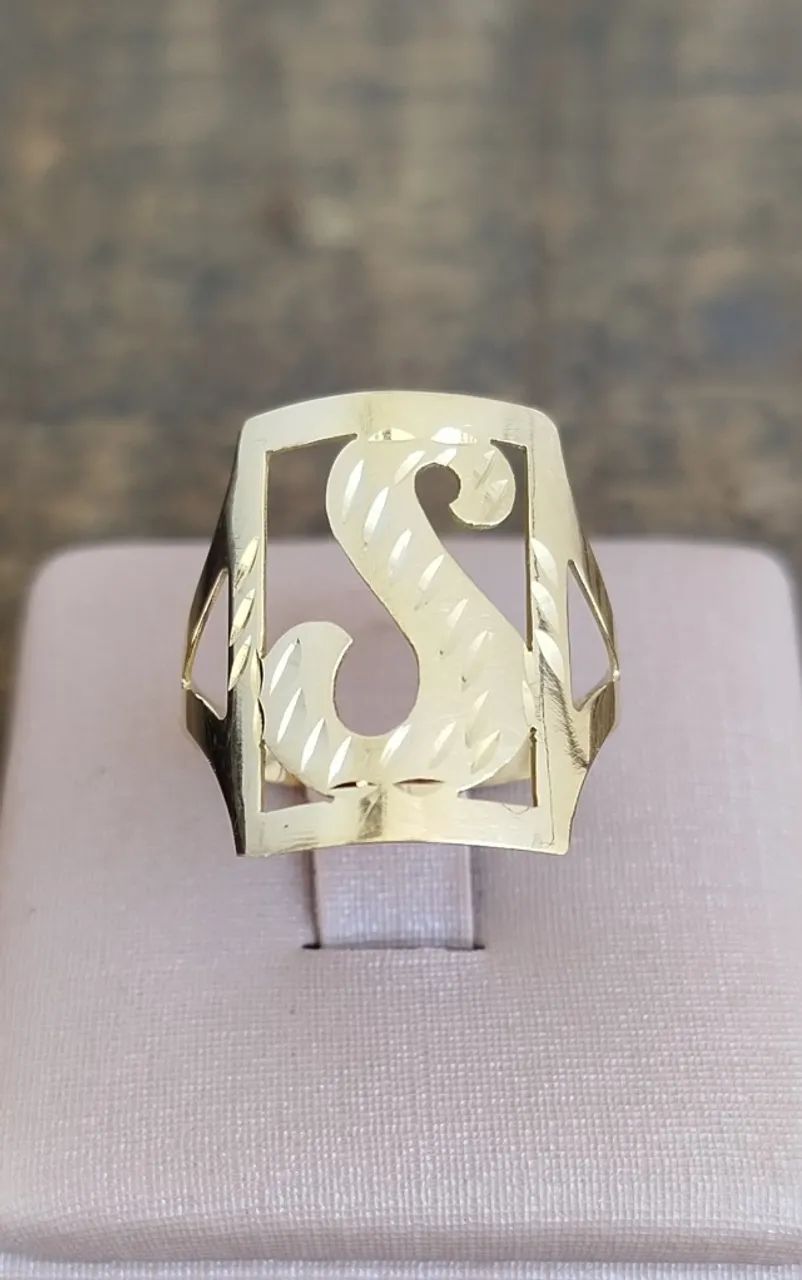 Anel ouro 18k, Letra S, vazado - aro 20 - Foto 3