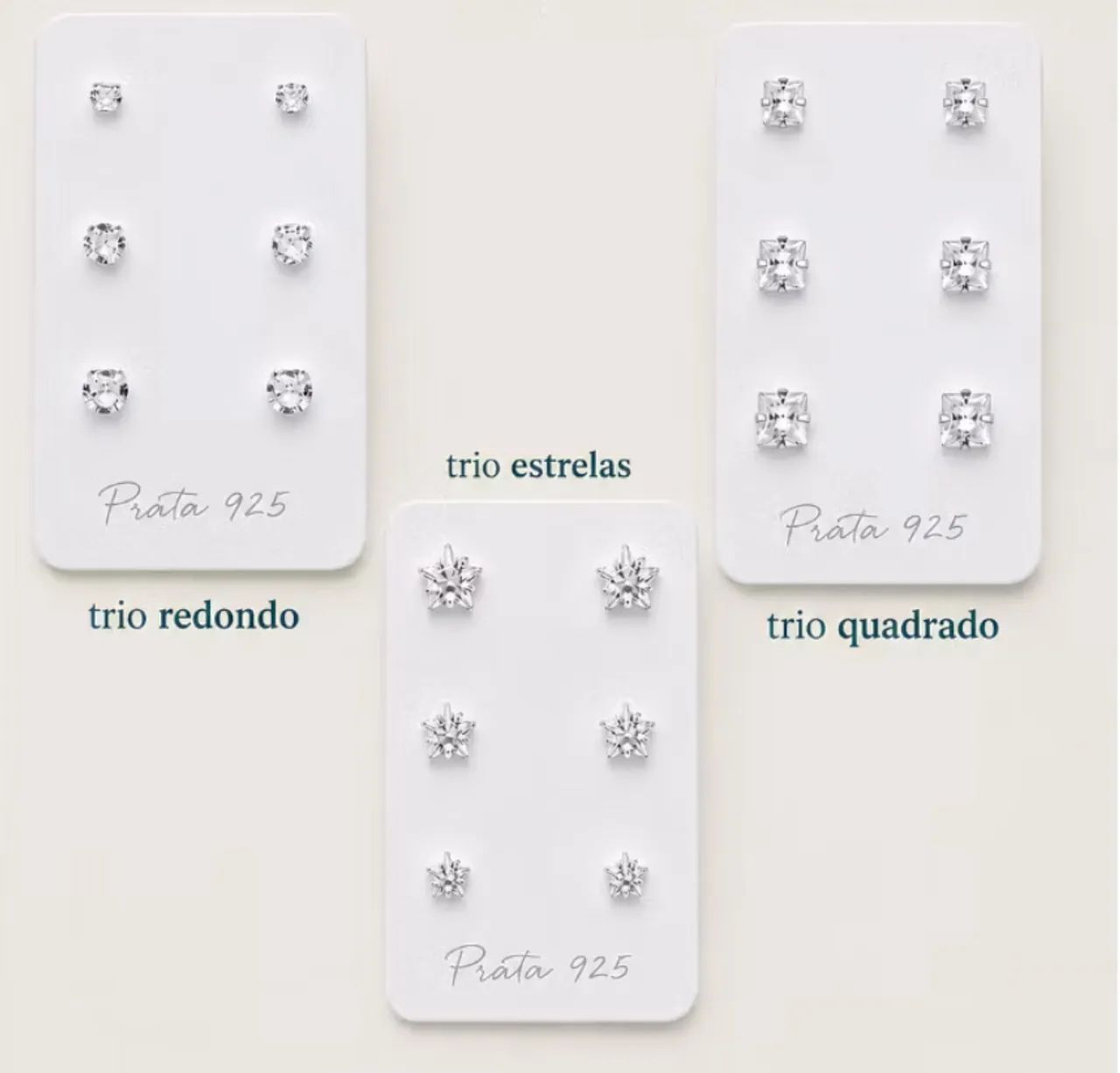Trio de brincos prata 925