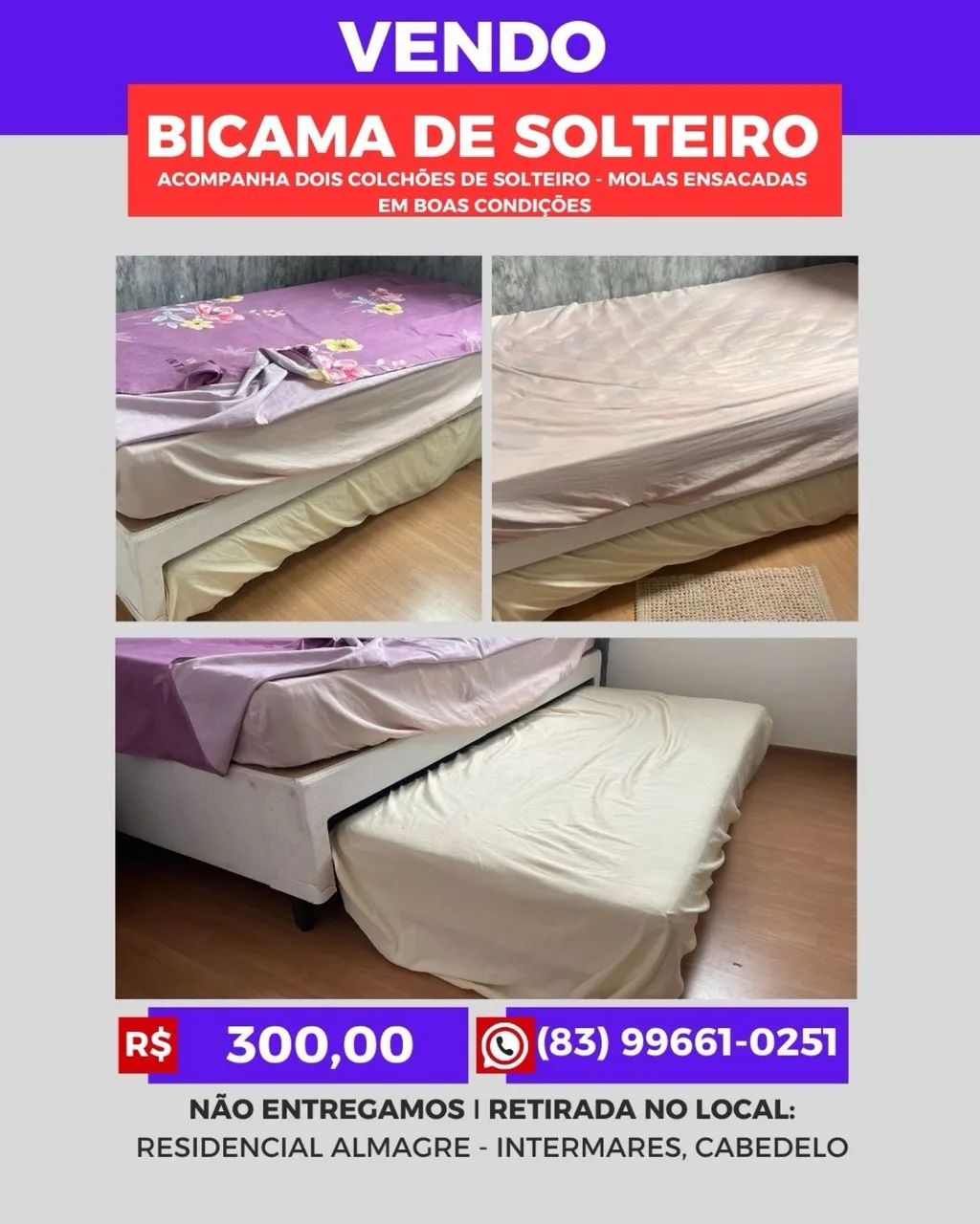 Vende-se bicama usada