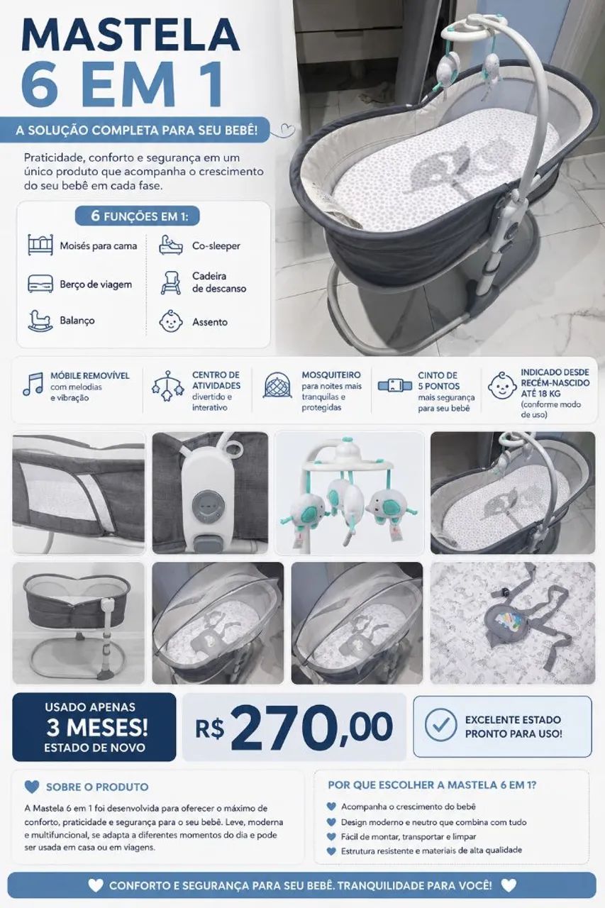 Mastela 6-em-1: Berço Moisés 