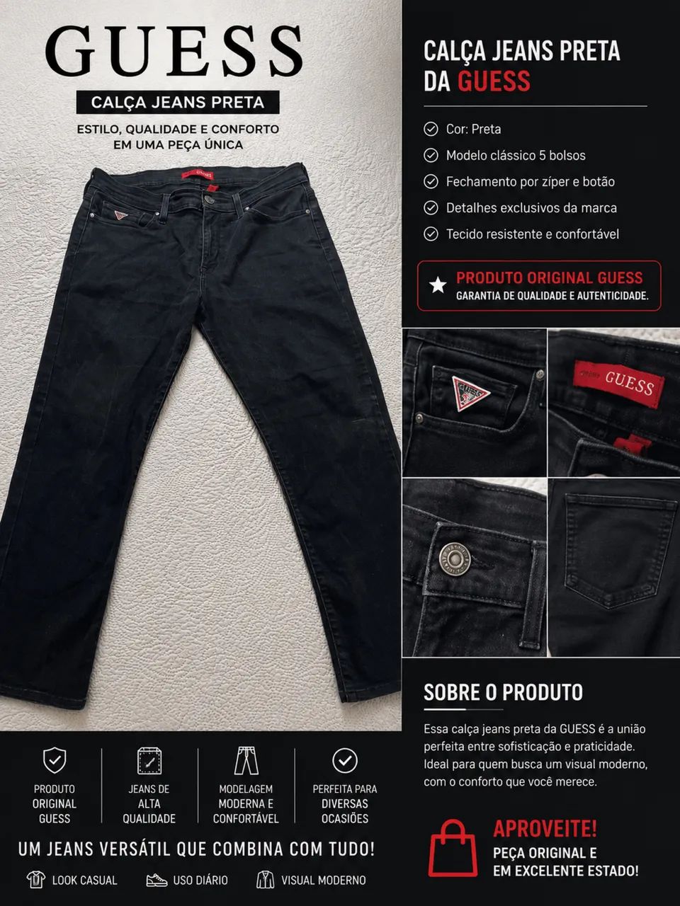 CALÇA JEANS PRETA GUESS ORIGINAL