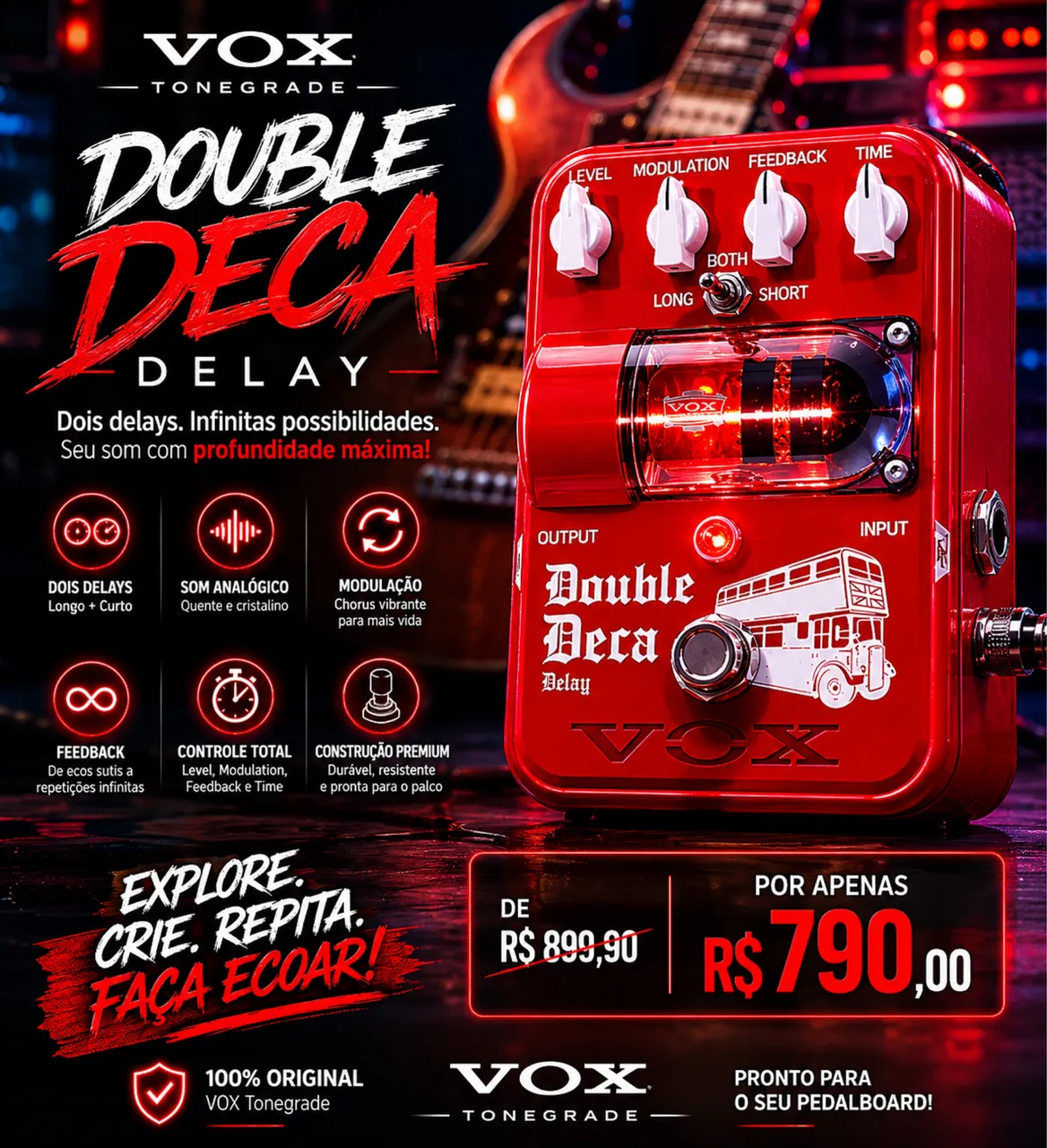 Pedal de efeito Nux Atlantic Delay e Reverb - Instrumentos