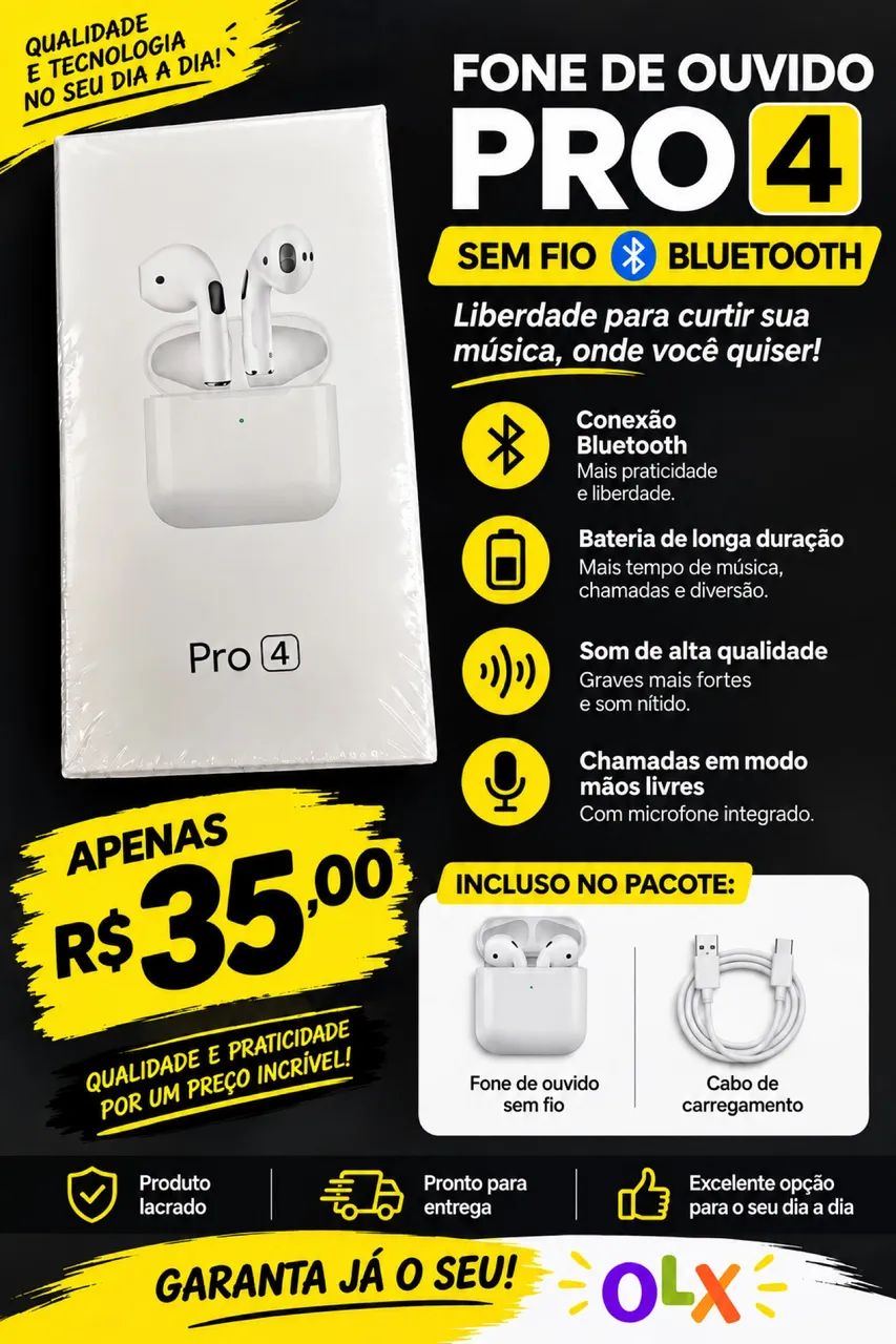 Fone sem fio (Bluetooth) PRO4