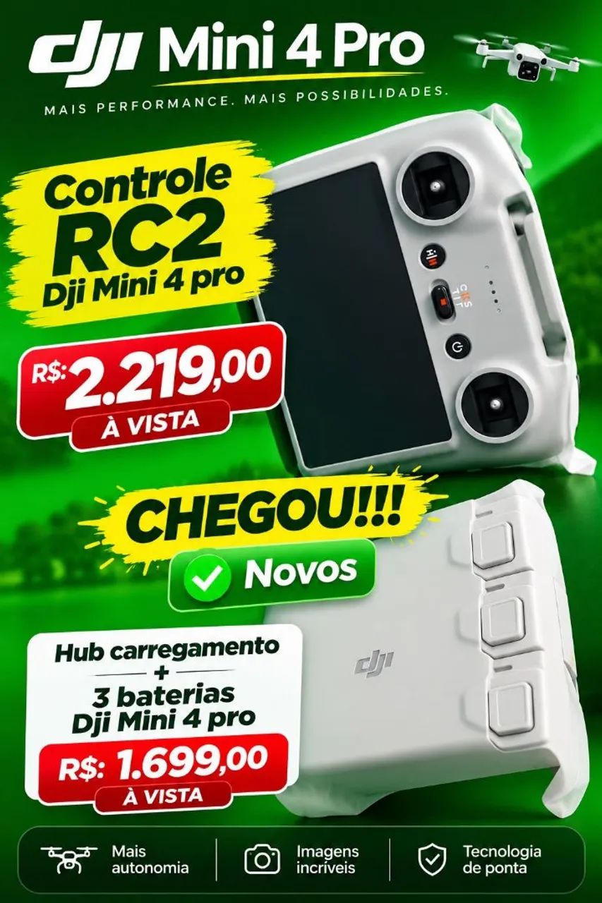 Controle RC2 DJI MINI 4 PRO/ BATERIAS + HUB CARREGAMENTO ( NOVOS)