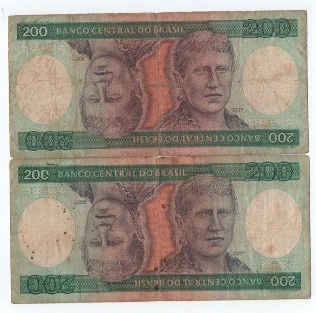 2 Cédulas Antigas de 200 Cruzeiros - Princesa Isabel - 1981-1984