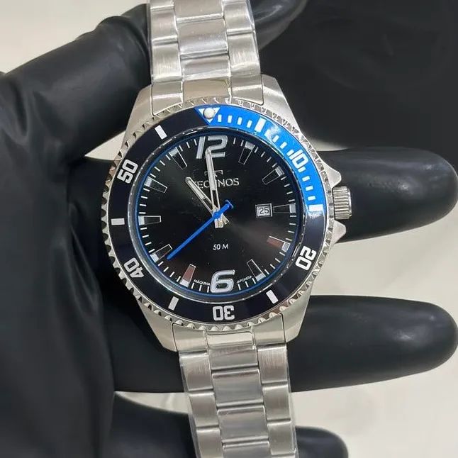 Relógio technos submariner preto e azul novo + caixa 