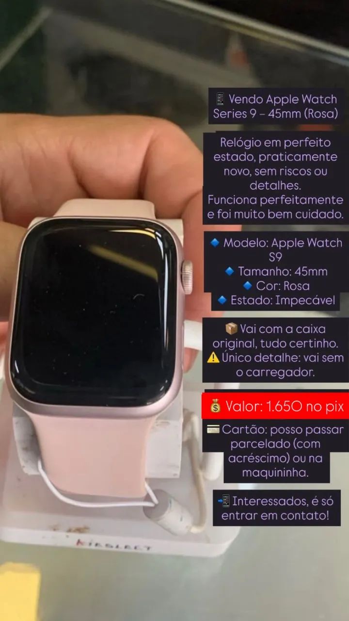 ? OPORTUNIDADE: Apple Watch Series 9 (45mm) Rosa - Impecável