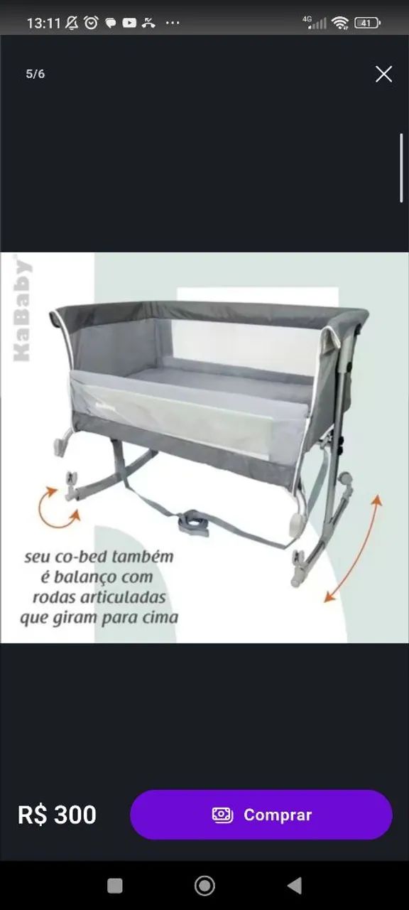 Berço portátil kababy com função balanço. - Foto 3