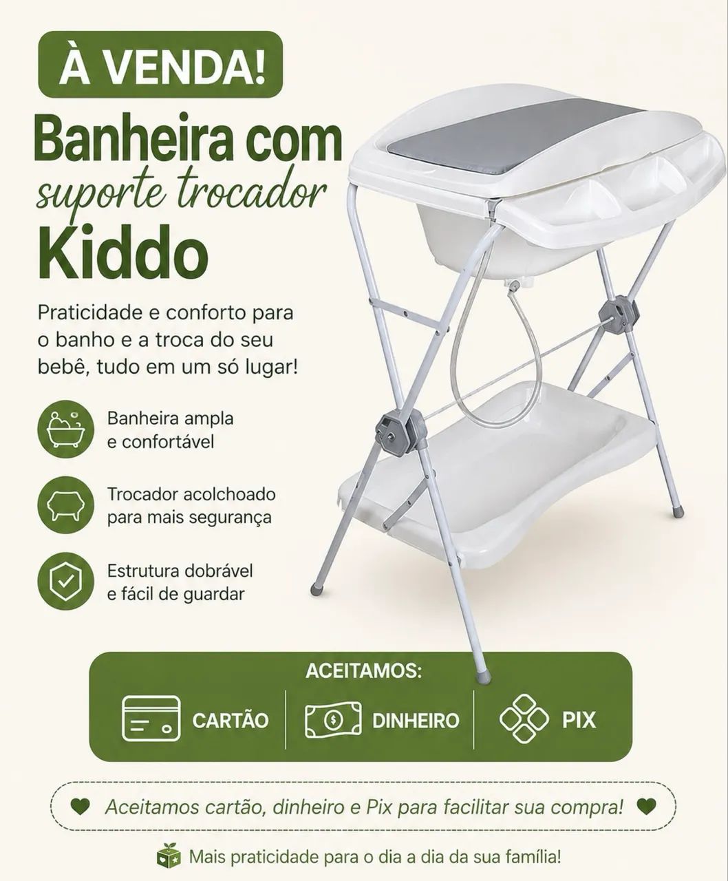 Banheira com suporte e trocador 