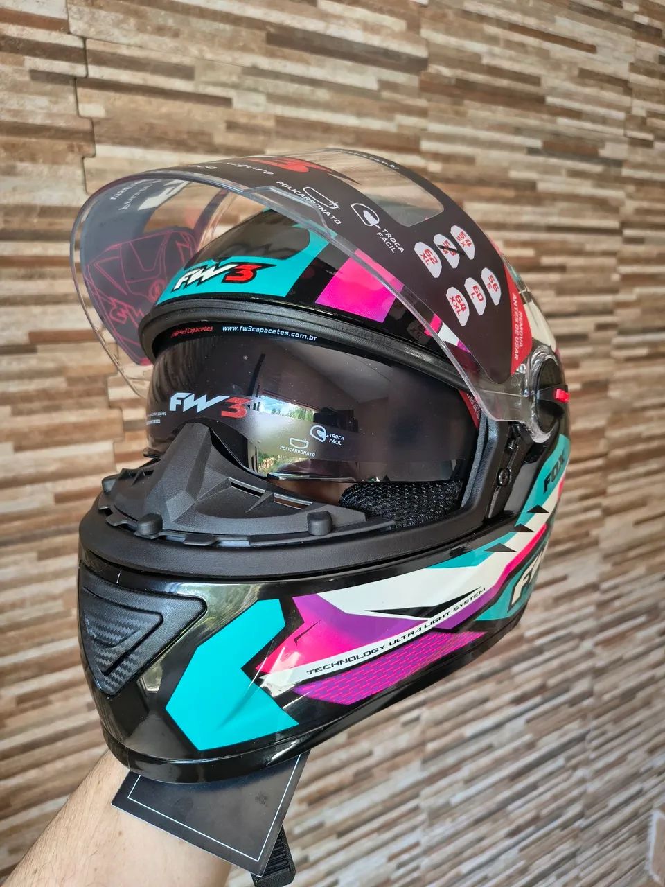Capacete FW3 com óculos interno + 2 viseiras - Foto 3
