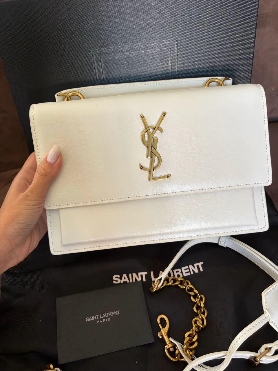 Bolsa Yves saint laurent couro branco com ferragens douradas nova
