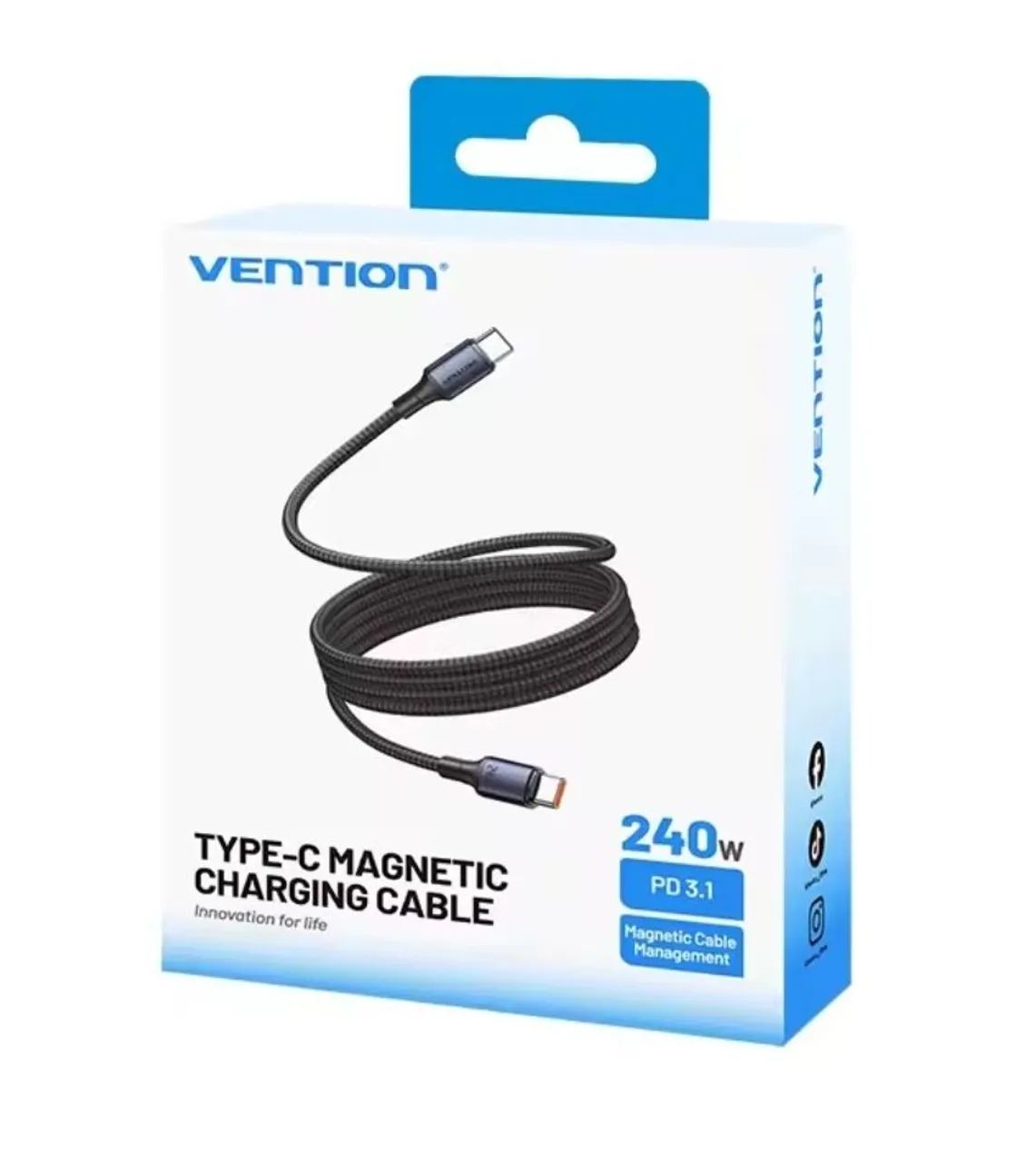 Cabo usb-c/c Vention 240W  nylon Magnético Lacrado 