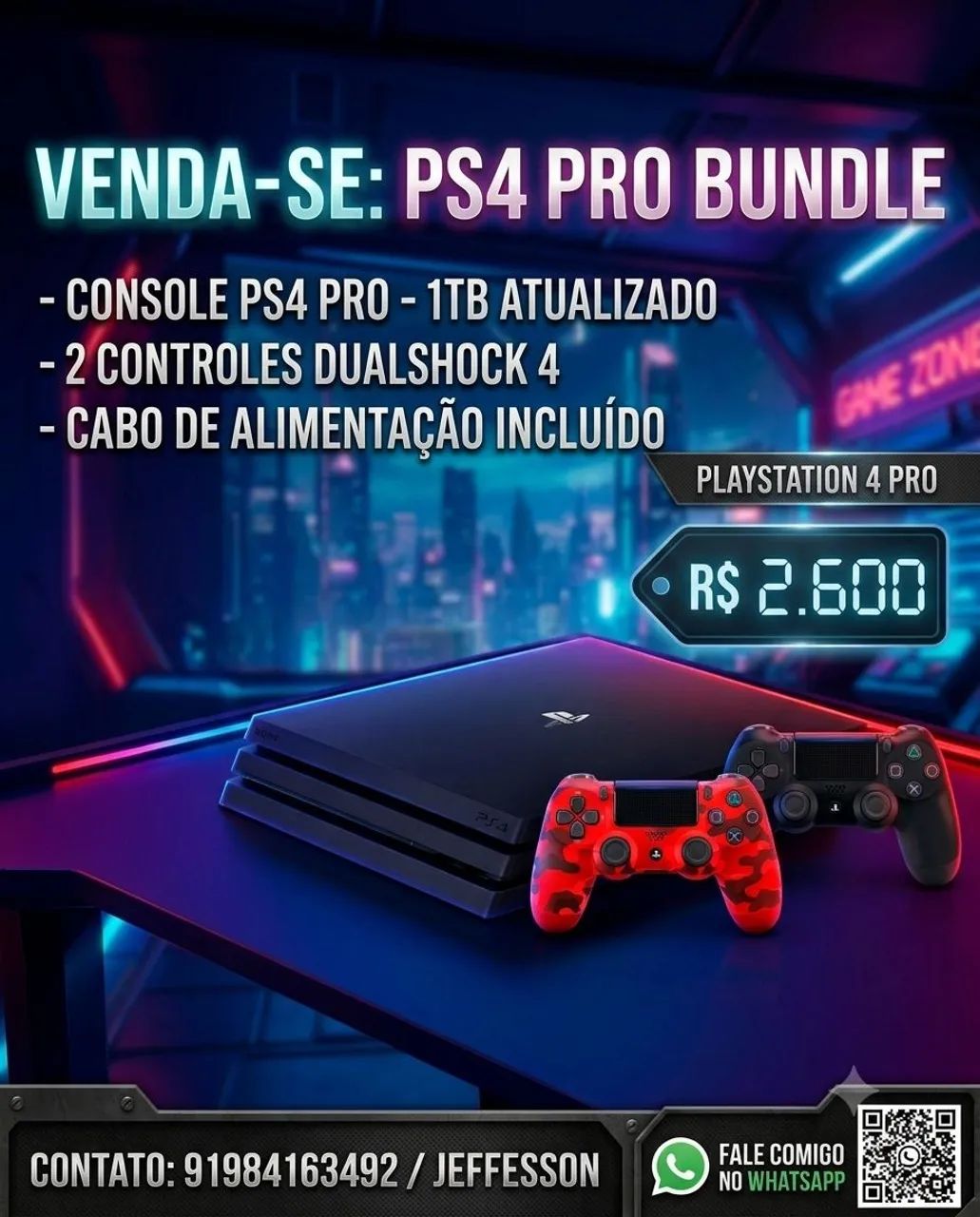 PS4 Pro 1TB Completo com 2 Controles DUALSHOCK 4