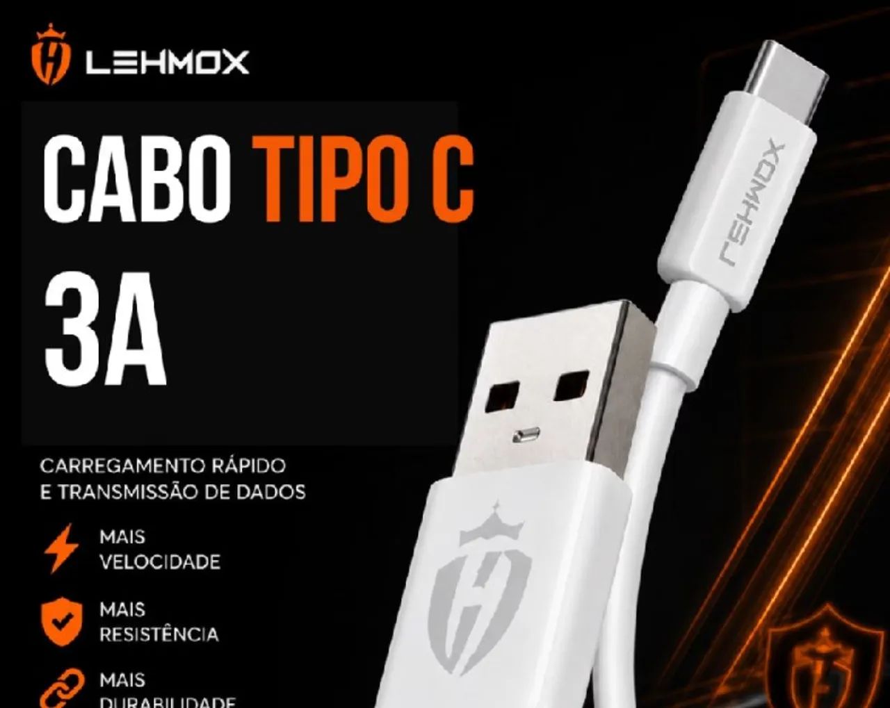 Cabo USB Tipo C Lehmox 1 Metro para Celular