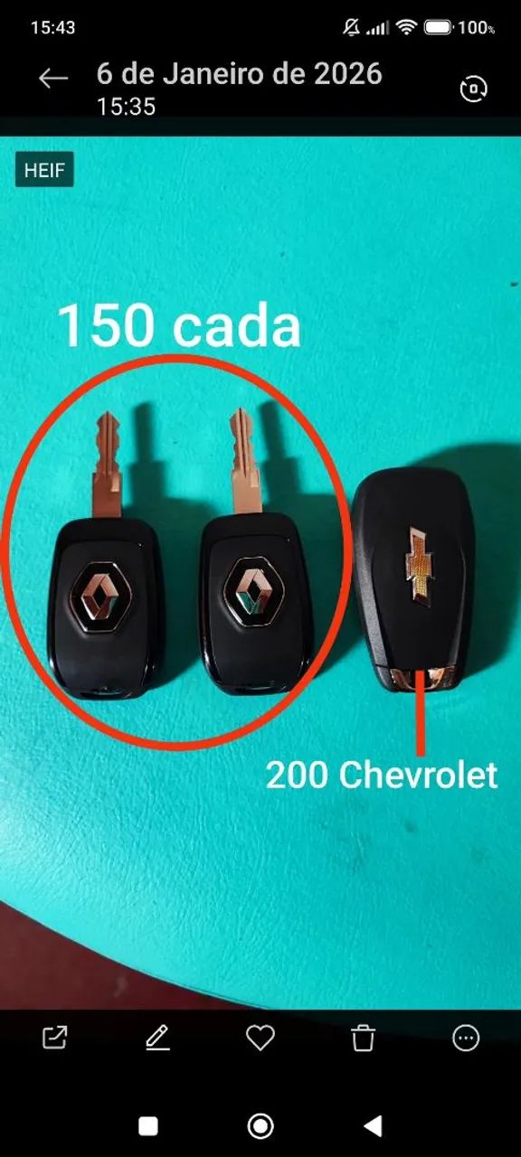 Vende-se chave original da Renault normal  e Chevrolet canivete 