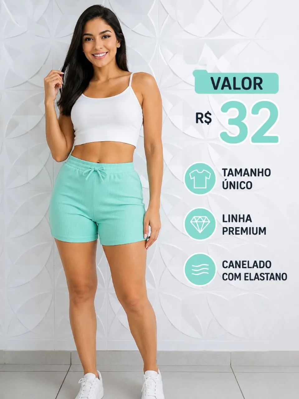 Shorts femininos em malha caneladada conforto e qualidade  - Foto 2