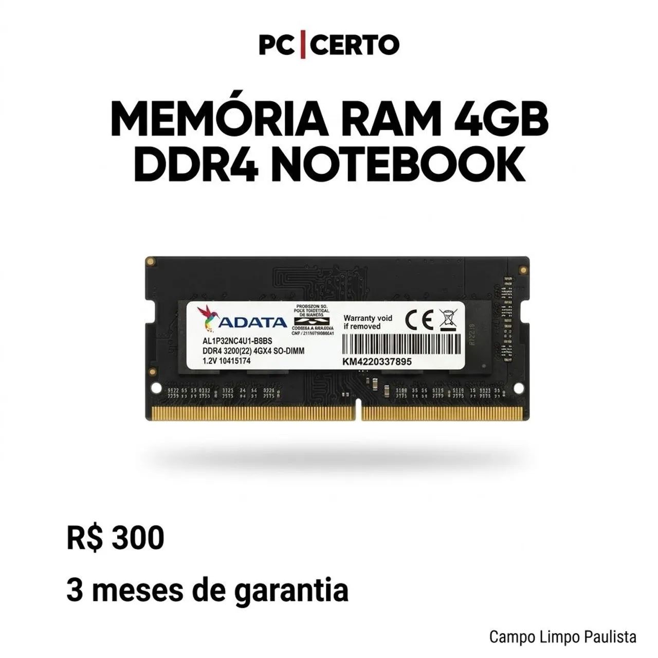 Memória RAM 4GB DDR4 para Notebook