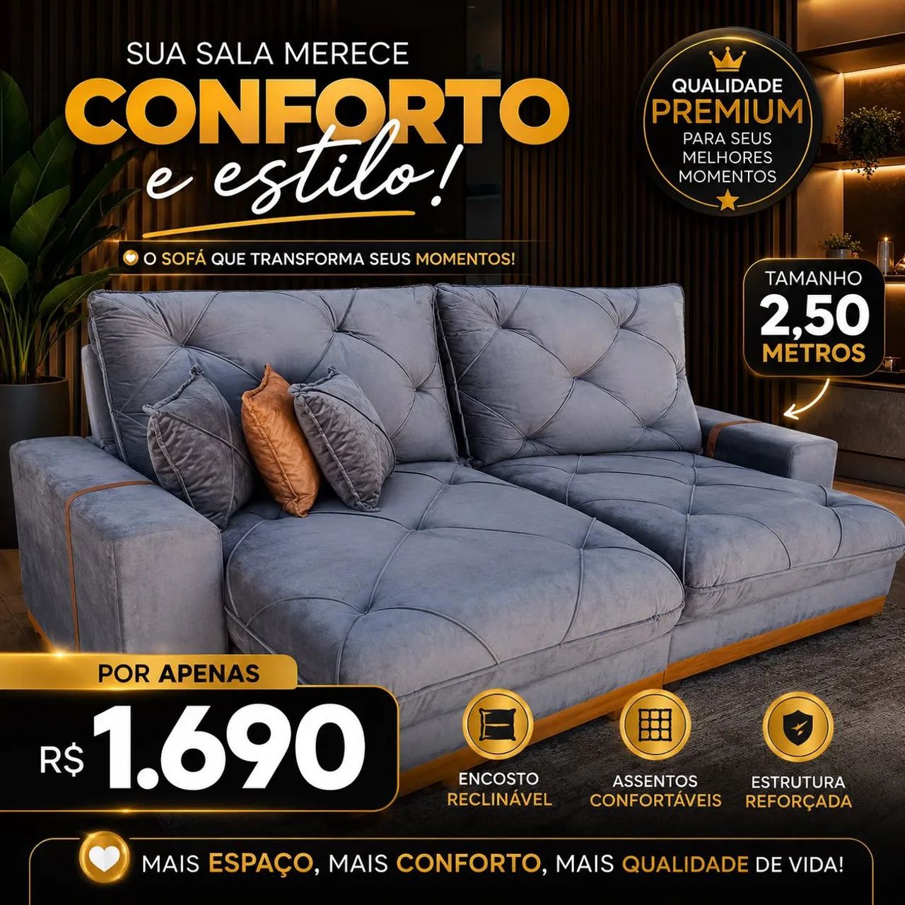 Sofá Retrátil luxoooooo 2.50cm 