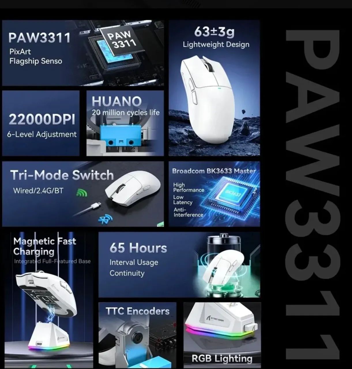 Mouse Attack Shark X11 Branco Com Dock De Carregamento - Foto 3