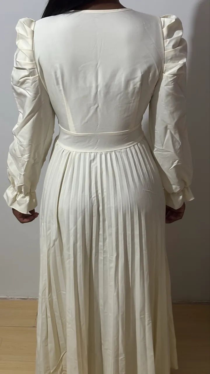 Vestido longo plissado com manga - Foto 5
